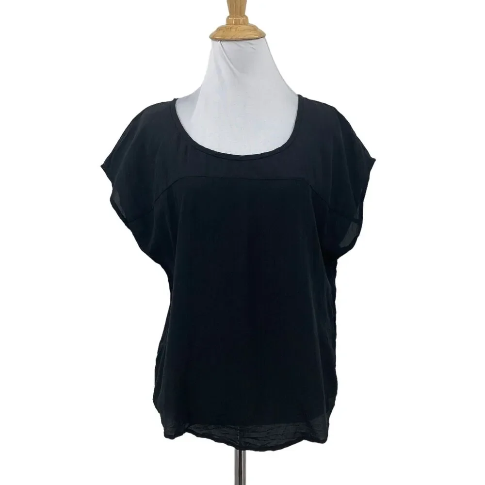 Joie Silk Blouse Womens XS Extra Small Black Cap Sleeve Scoop Neck Lined Shirt